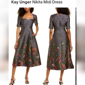 Kay Unger Nikita Jacquard Midi Dress. Sz.18 NWT